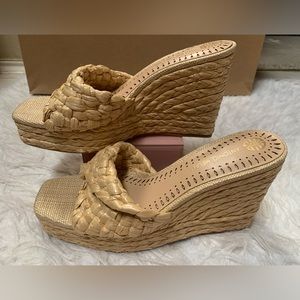 New Antonio Melani Braided Raffia Wedge Mule Shoes Sandal Straw Weave Size 8